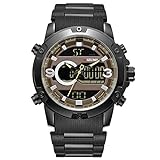 Men ' S Sports Watch Chronograph Silicone Strap Double Movement Electronic Quartz Watch Waterproof Luminous Kalendar Week Display Display