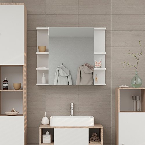 Badezimmerspiegel Spiegel Hängespiegel Spiegelschrank Badezimmermöbel Badspiegel 80×64 cm Weiß - 4