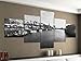 Produktbild Leinwandbild 5 tlg. 200cmx100cm Skyline Bremen Hafen Fluss Stadt schwarz weiß Bilder Druck auf Leinwand Bild Kunstdruck mehrteilig Holz 9YA1437, 5Tlg 200x100cm:5Tlg 200x100cm