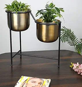 JULPIC Dual Stand Brass Metal Planters for Indoor Decoration | Metal Planters Flower Pots