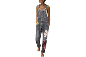 Sawmew Damen Denim Jeans Latzhose Lang Overalls Bunt Mode Jeanslatzhose Locker Ärmellos Vintage Löcher Playsuit Loose Fit Pantalons Arbeitshose Jumpsuit mit Taschen Sommer
