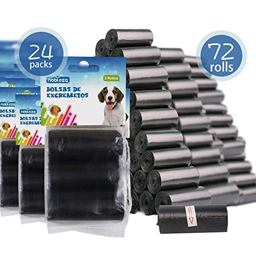 Nobleza - 1080 Conde Bolsas de Caca Perro Bolsas para excrementos de Perros Pack de 72 Rollos. Color Negro