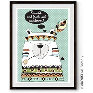 ABOUKI Kinder Poster Kinderzimmer Bild - ungerahmt - mit Bär Tribal Motiv