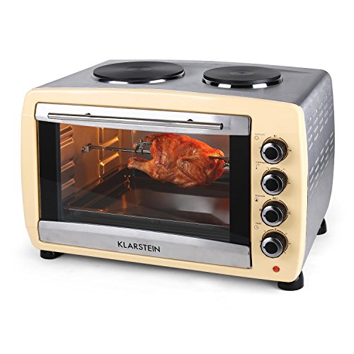 Klarstein Omnichef 45H 3 in 1 Backofen Miniofen mit 2 Kochplatten (Back- Koch- und Grillofen, 2000W, 45 Liter, Edelstahl) creme - 4