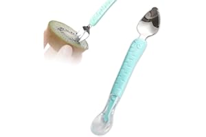 JOCXZI Baby Spoon - Blue Baby Spoon From 4 Months Silicone Spoon Bpa Free Fruit Peeling Complementary Food Child Baby Fits in Baby's Mouth Microwave, Dishwasher and Freezer Safe