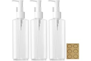 Apstaqeoo 3 dispensadores de loción vacíos de 200 ml, rellenables, botellas de viaje ovaladas de plástico transparente, champú, aceite de limpieza de masaje