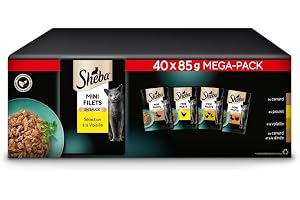 SHEBA Mini Filets - Sachets Fraîcheur en Sauce, Sélection à la Volaille pour Chat Adulte - 40x85g