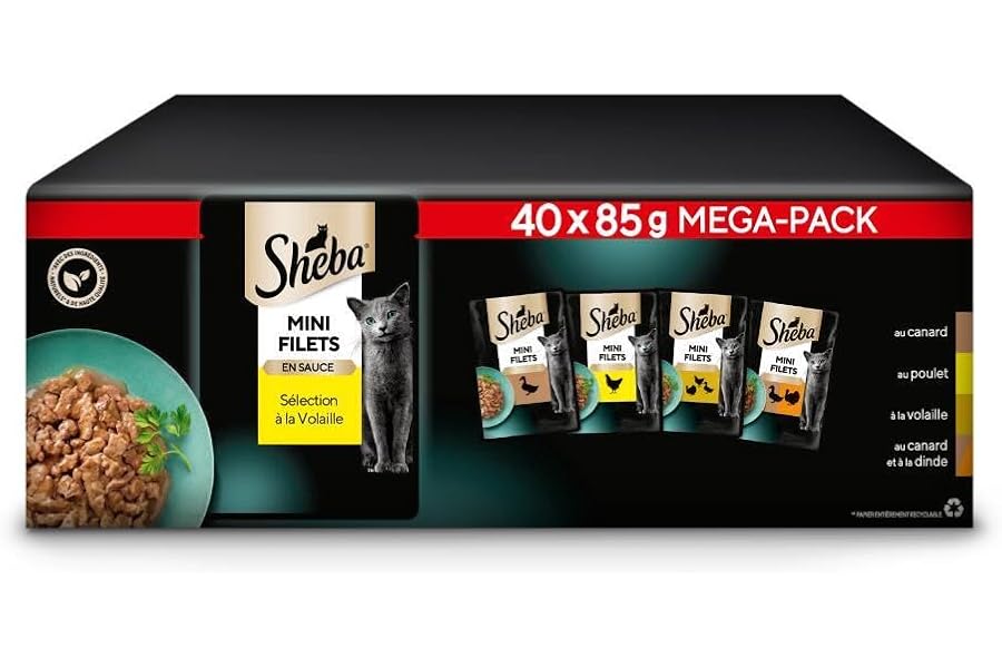 SHEBA Mini Filets - Sachets Fraîcheur en Sauce, Sélection à la Volaille pour Chat Adulte - 40x85g