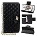 Produktbild iPhone 6 Plus Lederhülle, Asnlove Bowknot Muster PU Ledertasche Schutzhülle + Weich Hülle Stand Feature Flipcase Tasche Leather Case mit Standfunktion und Karte Halter Magnetverschluss Strap Chain Etui mit Karte Slots für Apple iPhone 6 Plus Case, iPhone 6s Plus Cover - Schwarz