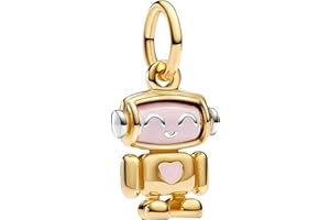 Amuefer Spinnable Face Robot Dangle Charms do bransoletek, srebro wysokiej próby 925, z cyrkonią Cubic, zawieszka do naszyjników, na urodziny, Boże Narodzenie, biżuteria, prezent dla kobiet, Srebro