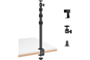 Victiv Kamera Tischstativ für DSLR Canon, 37cm-105cm Handy Tisch Stativ mit Handyhalterung for Smartphone, Multifunktional Lichtstativ Klemmstativ mit 1/4" Kugelkopf Lampenkopf, Table Tripod, Schwarz