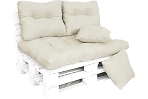 TIENDA EURASIA® Cojines para Palets - Conjunto para Palet Acolchado - Incluye Asiento, Respaldo y Cojines Decorativos - Color - Cojin para Palet Ideal para Interior y Exterior (Beige)