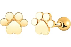 Yumilok Boucles d'oreilles en Acier Inoxydable pour Femme Homme: Créatives Clous d'oreilles à Vis - Boucles d'oreilles Piercing Cartilage de Pieds de Chat - Fantaisie Décoration Adolescent