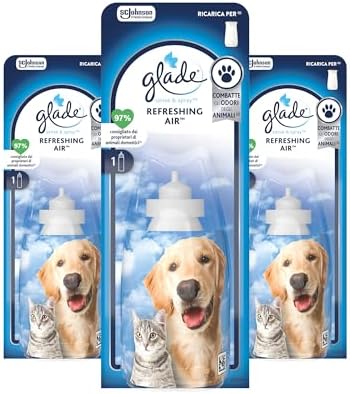 Glade Sense & Spray, Profumatore per Ambienti, Fragranza Refreshing Air™, Combatte gli odori degli animali domestici, Formato da 3 Ricariche