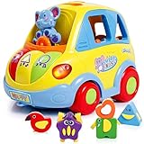 DESARROLLO de los niños: el coche inteligente colorido ayuda a promover el desarrollo del reconocimiento de color de su hijo, mientras que el coche inteligente hace sonidos al insertar los bloques en el agujero de bloques relevantes en el autobús para ayudar a aprender formas y sonidos de animales. Es un método práctico para desarrollar la inteligencia de los niños, la coordinación mano-ojo y mejorar la interacción padre-hijo durante la diversión..