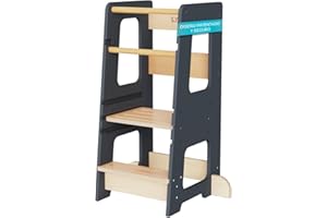KYWAI® Torre de Aprendizaje Montessori Premium Desde 1 año, Torre Aprendizaje Tamaño Grande Óptimo para Cocinas Españolas, Doble Barrera Seguridad, Patas Antivuelco y Tiras Antideslizantes