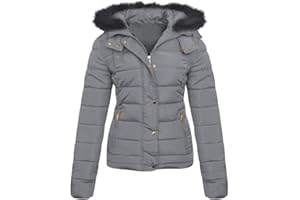 shelikes Womens Hooded Winter Jacket Quilted Padded Warm Coat Parka Jacket With Faux Fur Hood & Zip Pocket