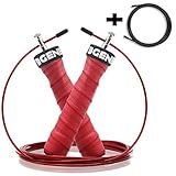 CUERDAS DE DOS PESOS DIFERENTES: Una es ligera (40g; 3m*2.5mm) y otra pesada (70g; 3m*3.4mm). Ambas son ideales para fitness, entrenamiento, boxeo, hacer ejercicio y para utilizar en el gimnasio. La cuerda ligera gira más rápido.