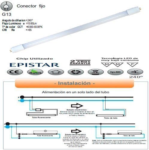 LED Tube T8 150 cm 24 W 6000 K 2280lm 240º
