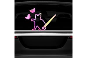 Leniutor Autocollant en vinyle imperméable pour voiture - Motif chat et papillon - 24,5 x 26 cm (blanc holographique)