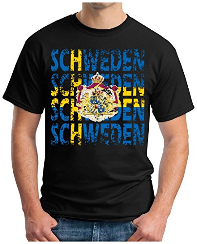 OM3 – SCHWEDEN – T-Shirt SWEDEN EM 2016 FRANKREICH FRANCE FUSSBALL FANSHIRT SOCCER SPORT TRIKOT EUROPAMEISTER, 5XL, schwarz