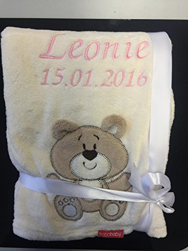 Babydecke bestickt mit Name und Geburtsdatum / kuschelig weich / 1A Qualität - 4