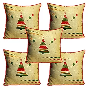 DreamVio Jute Exclusive Merry Christmas Decorative Throw/Pillow Covers, Cushion Covers for Gifting, Living Room, Bed Room, Sofa,Chairs Pack/Set of 5 (Multicolour, Size 12 x 12 Inches)