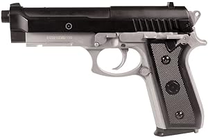 Cybergun Pistola Airsoft- PT92 Bicolore Modello a Molla-Ref.210125-Colore:Nero/Argento-Metallo sparato-Potenza 0,5 Joule