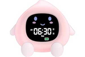 YISSVIC Despertador Infantil Reloj Despertador Digital con 4 Niveles de Brillo Ajustables 7 Colores de Luz 2 Grupos de Alarmas con Función de Repetición, Recargable para Infantil Adulto- Melocotón
