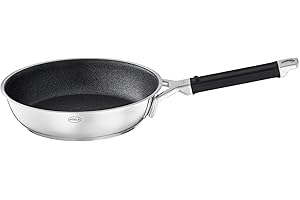 ‎RÖSLE RÖSLE SILENCE PRO Bratpfanne, Pfanne mit kratzfester Premium-Antihaftversiegelung ProResist, Silikongriff, 28 cm, Edelstahl 18/10, induktionsgeeignet, spülmaschinengeeignet, Silberfarben/Schwarz