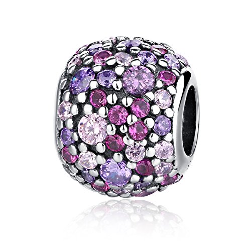 NINGAN Charm con pavé Brillante, zircone Multicolore in Argento Sterling 925, Adatto Come Ciondolo Pandora e Altri Braccialetti Europei (Viola)