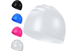 CENCERY Bonnet de Bain pour Homme et Femme, Bonnet de Bain en Silicone imperméable, Bonnet de Bain Unisexe antidérapant pour Cheveux Longs et Courts (Blanc)