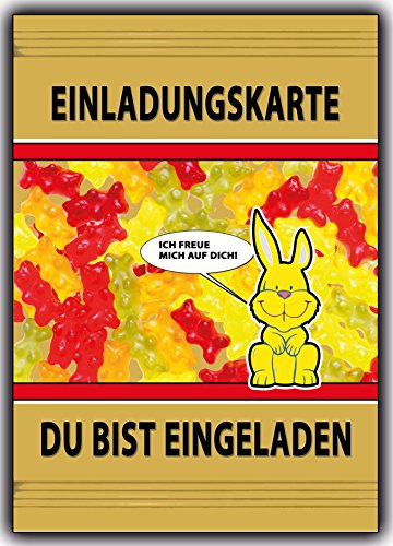 12 Set Einladungskarten Jungen Mädchen Lustig witzig ausgefallen für Fussball-Fans, Feuerwehr-Freunde, Pferde-Freunde, Kino, Film-Fans, Gummibärchen