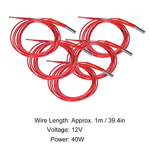 Aibecy 5Pcs 12V 40W 6 x 20mm 3D Drucker Heizpatrone Drahtlänge ca.1m, Edelstahl Hotend Heater Widerstand 3D Drucker Extruder Einseitig Heizrohrprüfung für RepRap Prusa - 3