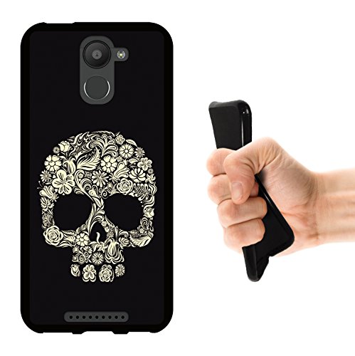 WoowCase Funda Bq Aquaris U Plus   Bq Aquaris U Plus   Funda Silicona Gel Flexible Calavera Formas Florales  Carcasa Case TPU Silicona - Negro