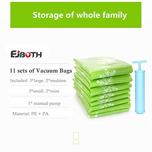 EJBOTH 10pcs Vakuum Platzsparer, Vakuumbeutel kompression Taschen platzsparend Vacuum Storage Bags [1 Manuelle Pumpe] Space Saving Resuable Sealed Plastiktaschen Aufbewahrung oder Verpackung für Kleider Bettwäsche Kissen Quilts Plüschtiere - 2