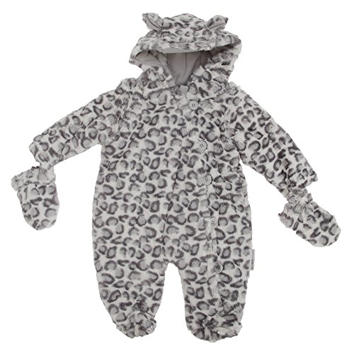 Baby Unisex Snow Leopard Button-Up All In One Hooded Winter Snowsuit (3-6 Months) (Snow Leopard)