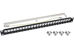 HMF 66446-02 STP Keystone-Patchpanel für Serverschrank | 19 Zoll | 1 HE | 24 Ports RJ45 Geschirmt | Schwarz