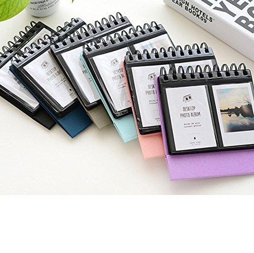 Jun Fotoalbum für Polaroids, Schreibtisch-Ständer / Kalender für Fujifilm Instax Polaroid-Fotos, 7,6 cm, 68 Einstecklaschen schwarz - 2