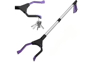 Amrsptte 32" Greifzange für Senioren，Faltbare Aluminium Müllzange, Drehbar Müllgreifer, rutschfest Gummi Greifer, Langer Greifarm, Greifhilfe für Menschen mit Behinderung (Lila)
