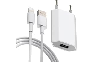 HECHOBO Chargeur pour IPhone 8, 6, 6S, 7, 7 Plus, 10, XR, XS, SE, IPod Touch 5G, Max Adaptateur Telephone Connecteur avec 2M Câble USB Prise 5V1A (Blanc)