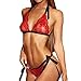 Produktbild Junjie Übergröße Bra,Rot Plaid Damen Sexy Spitze Push up Bandage Dessous Sexy Bodydoll Nachtwäsche