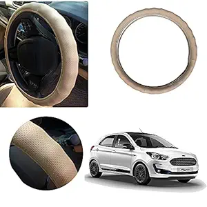 Auto Pearl - Adinox Ring Type Car Steering Wheel Cover Universal Genuine PU Non-Slip Natural Rubber Well Padded Grip Breathable Leatherite for - Figo 2019 (Gold Full Beige)