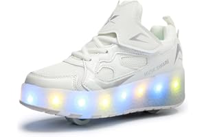 HUSKSWARE Sneaker per Bambini,Scarpe da Skateboard a Due Ruote,Luce a Cambio Colore Regolabile,Ricarica USB,universali per Ragazzi e Ragazze,Nero Rosa Oro Argento 27–40 EU