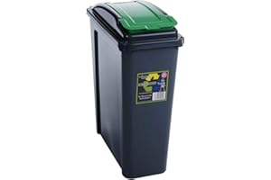 Wham Recycling Bin Slim Kitchen Trash Can Rubbish Dustbin with Green Lid 25 Litres