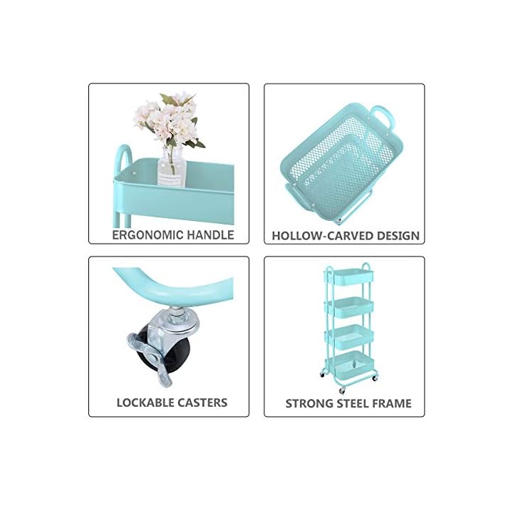4-stöckiges Metallgeflecht Rollwagen Storage Organizer Regal Regal mit