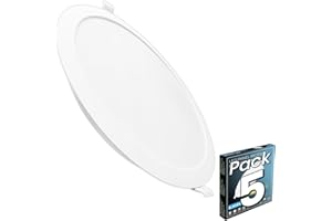 LED ATOMANT Pack 5x Downlight LED Panel Redondo 220mm 18W, Color Blanco Frio (6500K), Corte 190-205mm, 1650 lumenes, Driver integrado, Para Techo Cocina Baño