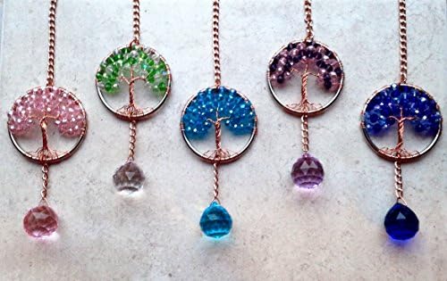 Crystal Rear View Mirror Car Charm Sun Catchers, Crystal Tree Of Life Window Ornament,Car Crystal Ball Prism Suncatcher,Feng Shui Rainbow Maker Active