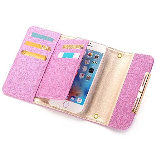XGUO iPhone 6 Plus 6S Plus Multifunktions Geldbörse Clutch Bling Kristall Schutzhülle Case Cover Mit 7 Kartenfächer Wallet Brieftasche abnehmbaren Magnet Handy Schutzhülle(iPhone 6 Plus/6S Plus,Rose) - 3