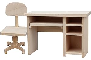 LUWECF 1:12 Miniatur Büroschreibtisch Und Stuhl Set, Puppenhausmöbel, Modellspielzeug, Holz